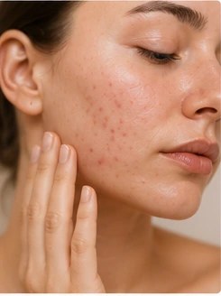 Pele limpa e hidratada em close, com gotas de água